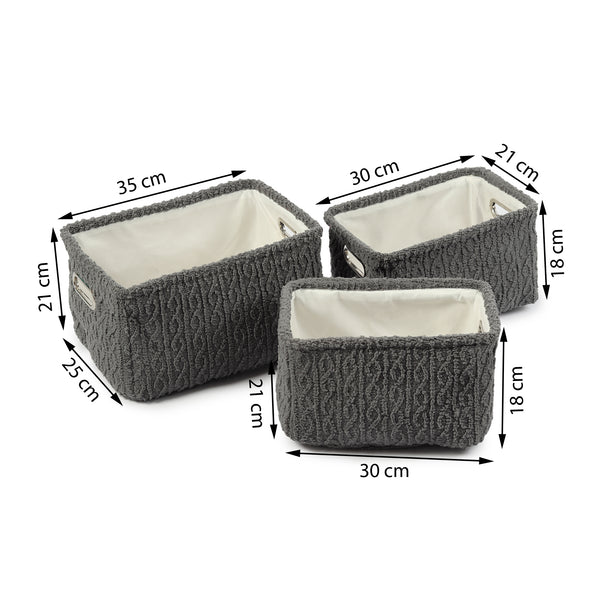 De Massion Warm Whirl Ash Grey Basket Set of 3 dimensions