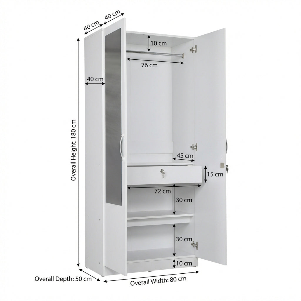 ALLEN PLUS 2 DOOR WARDROBE WITH MIRROR WHITE