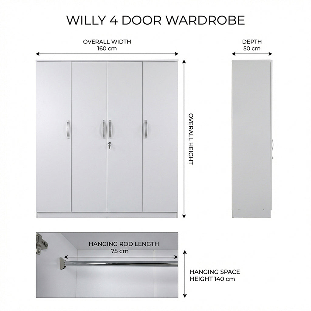 WILLY PLUS 4 DOOR WARDROBE WHITE