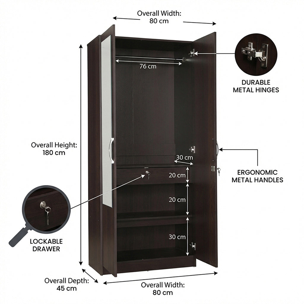 ALLEN PLUS 2 DOOR WARDROBE WITH MIRROR WALNUT