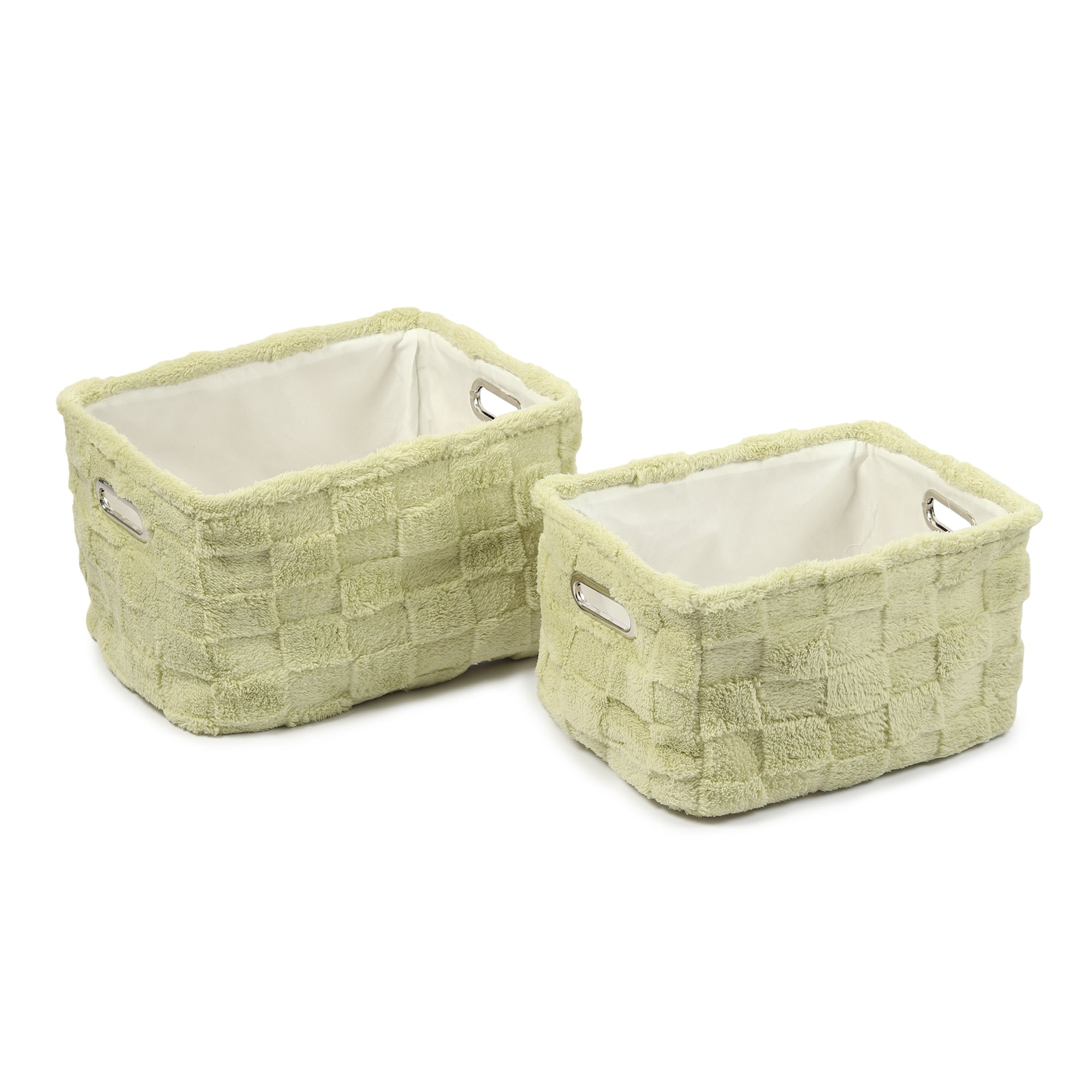 Soft Grid Plush Storage Basket Sage Green Set of 2