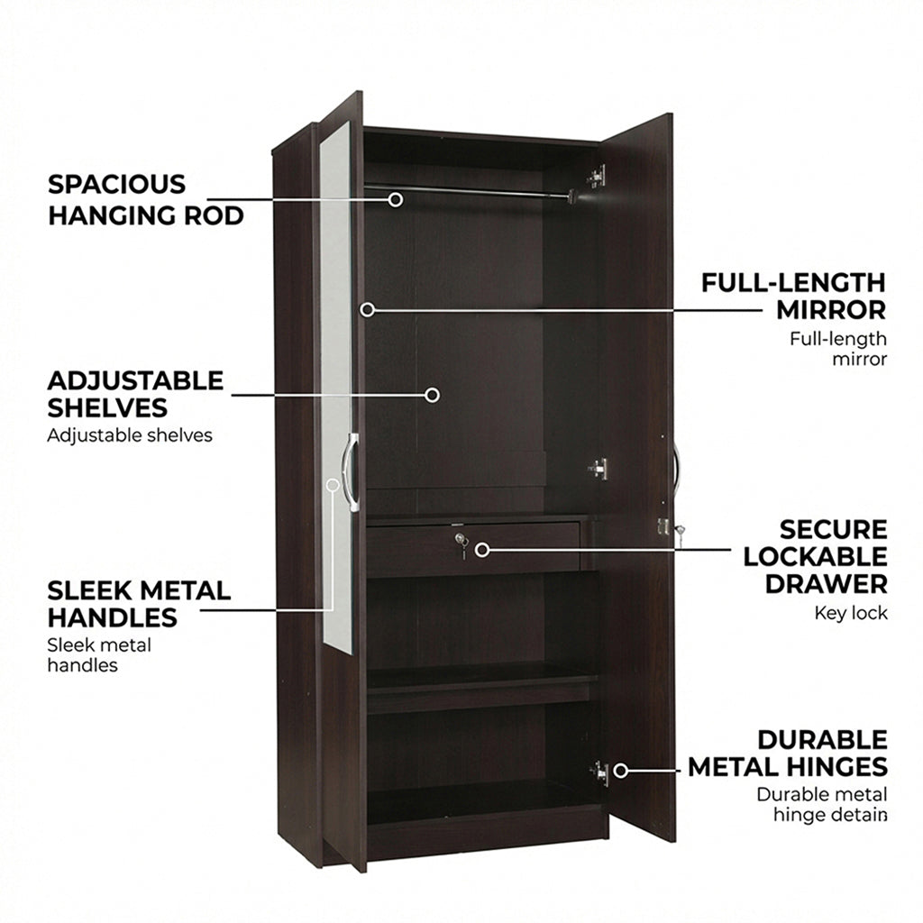 ALLEN PLUS 2 DOOR WARDROBE WITH MIRROR WALNUT