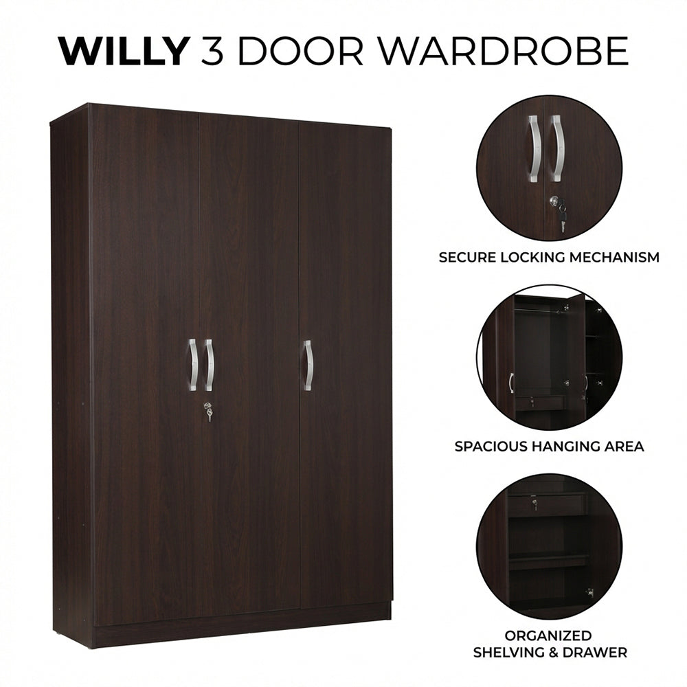 WILLY PLUS 3 DOOR WARDROBE WALNUT