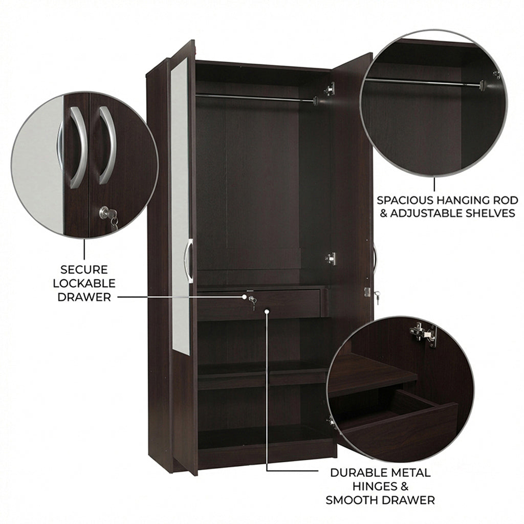 ALLEN PLUS 2 DOOR WARDROBE WITH MIRROR WALNUT