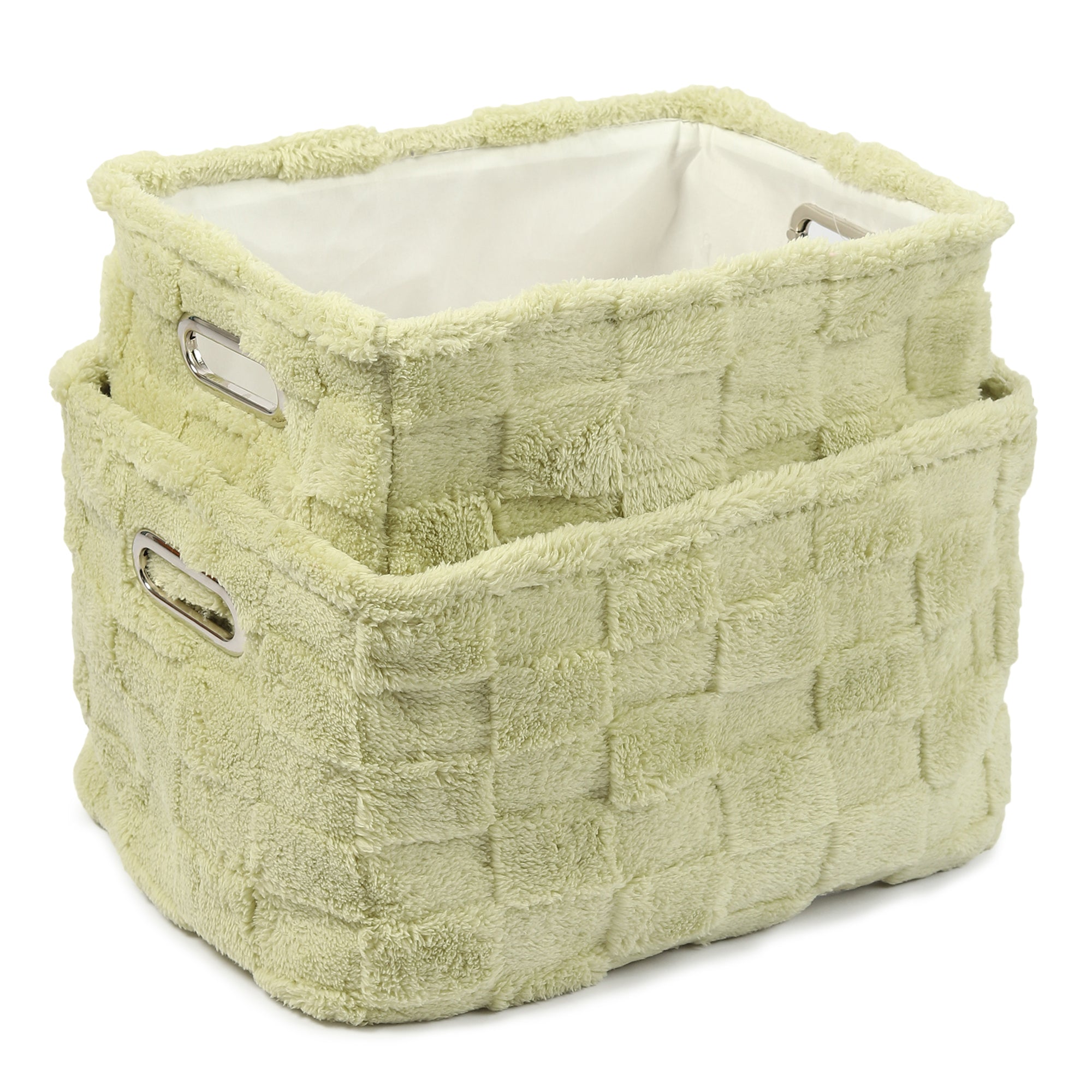 De Massion Soft Grid Plush Storage Basket Sage Green Set of 2