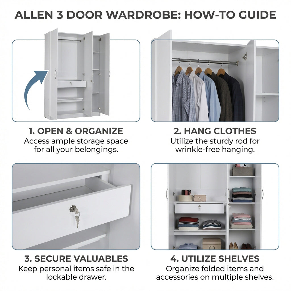 Allen Plus 3 Door Wardrobe White