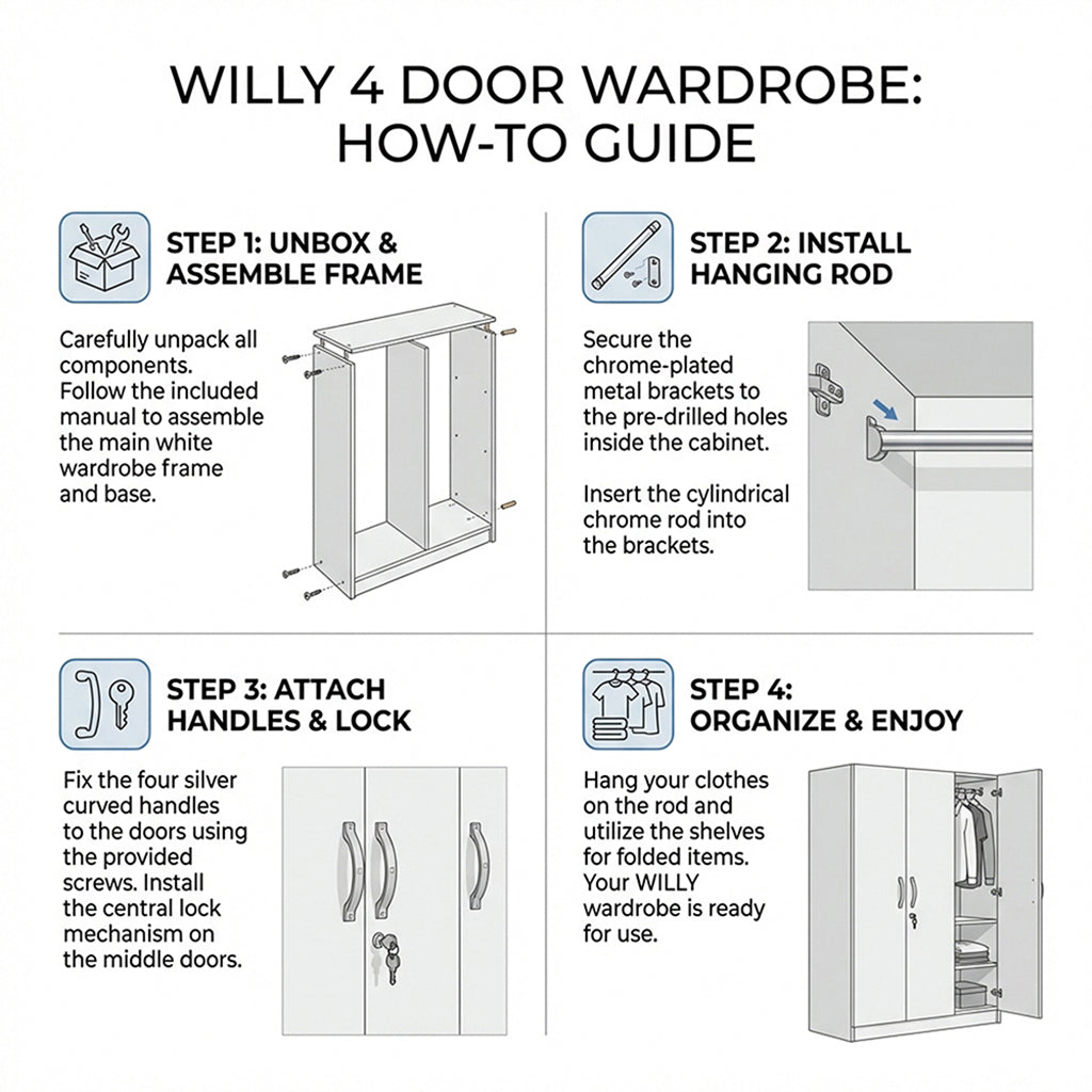 WILLY PLUS 4 DOOR WARDROBE WHITE