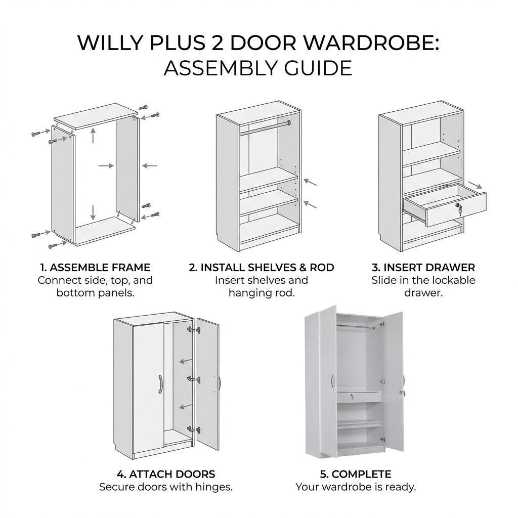 Willy Plus 2 Door Wardrobe White