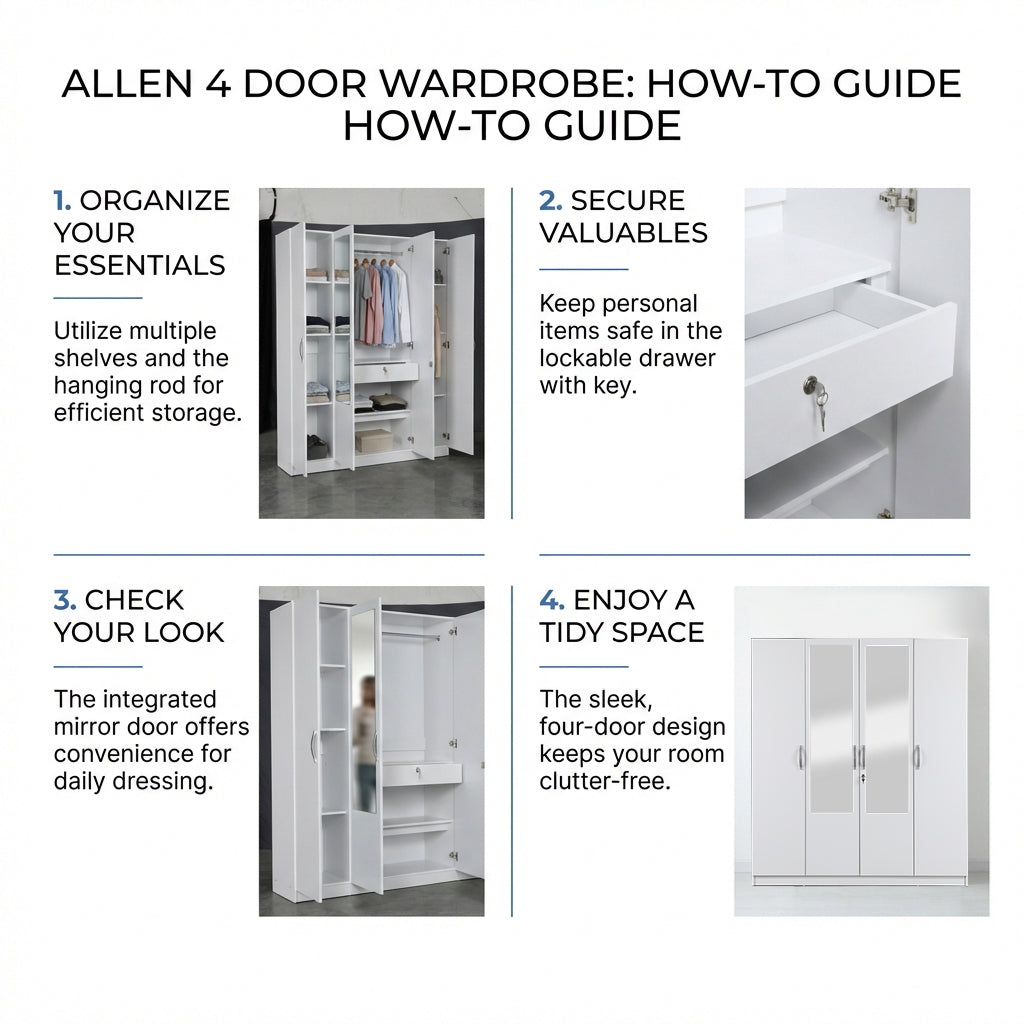 ALLEN PLUS 4 DOOR WARDROBE WITH MIRROR WHITE