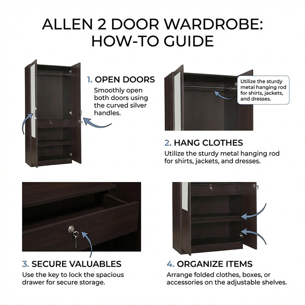 ALLEN PLUS 2 DOOR WARDROBE WITH MIRROR WALNUT