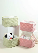 De Massion Soft Grid Plush Storage Basket Sage Green Set of 2