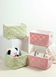 De Massion Soft Grid Plush Storage Basket Sage Green Set of 2