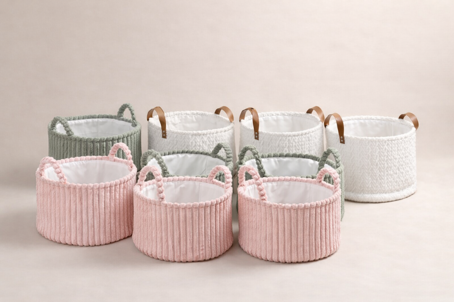 Cloud weave cloth basket Squashy Green Set of 3
