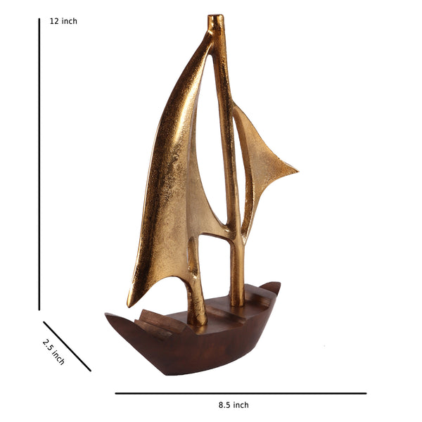 De Massion Raw Matt Gold Aluminum and Wood Handcrafted Nautical Sailing Boat dimensions