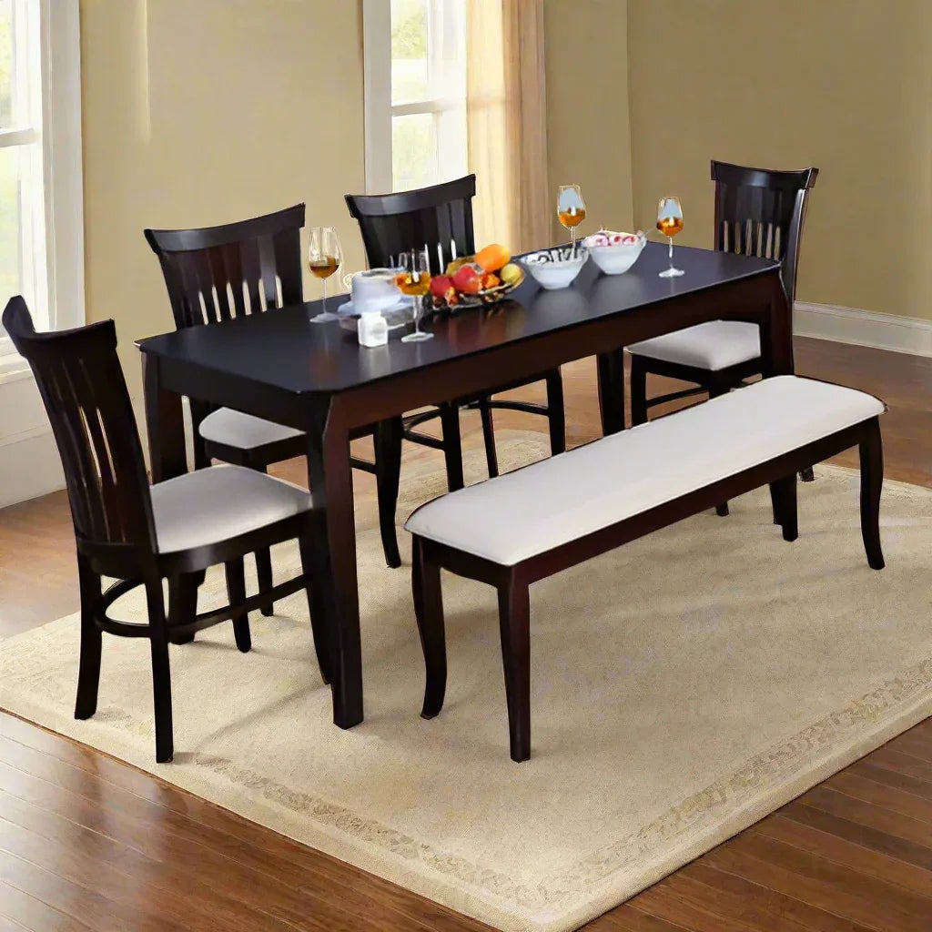 Cardiff Solidwood 6 Seater Dining Set with Bench in Expresso Colour - HomeTown