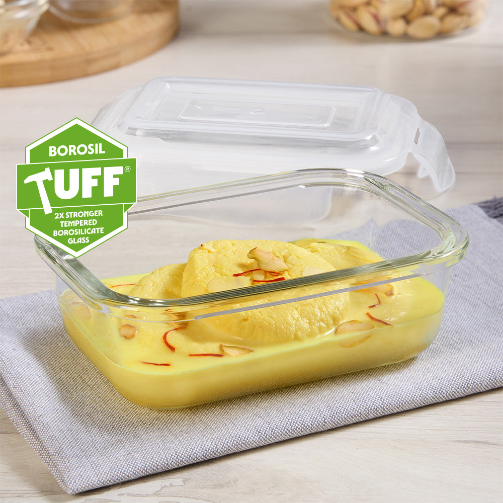 BOROSIL RECTANGULAR CONTAINER WITH LID 370ML