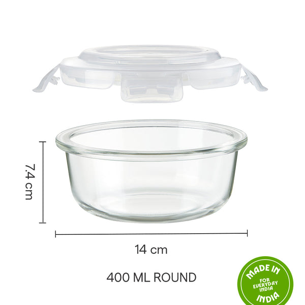 Borosil Round Container with Lid-400ml dimensions