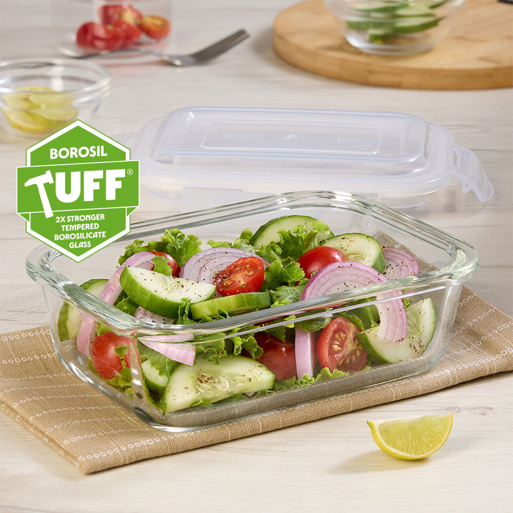 BOROSIL RECTANGLE CONTAINER WITH LID-640ML