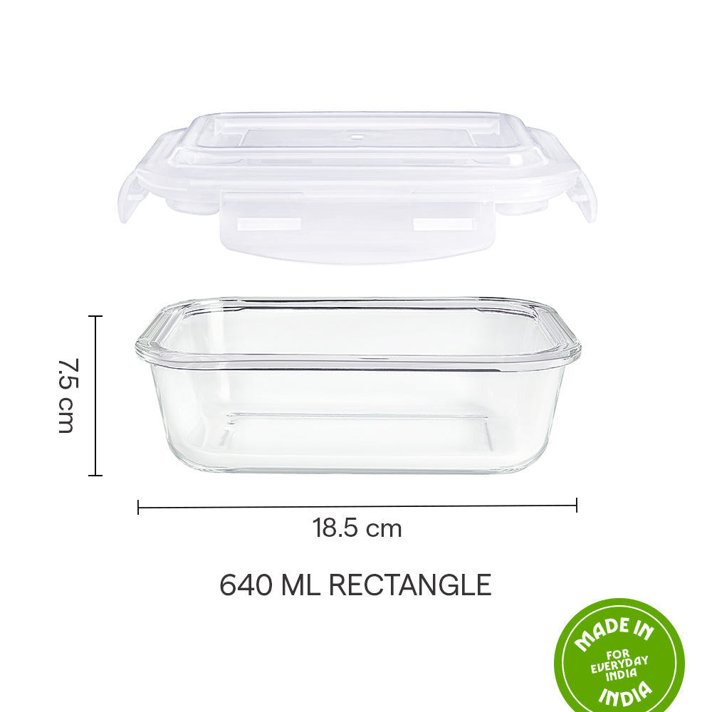 BOROSIL RECTANGLE CONTAINER WITH LID-640ML