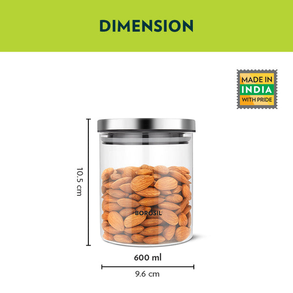 Borosil Glass Classic Jar 600 Ml dimensions