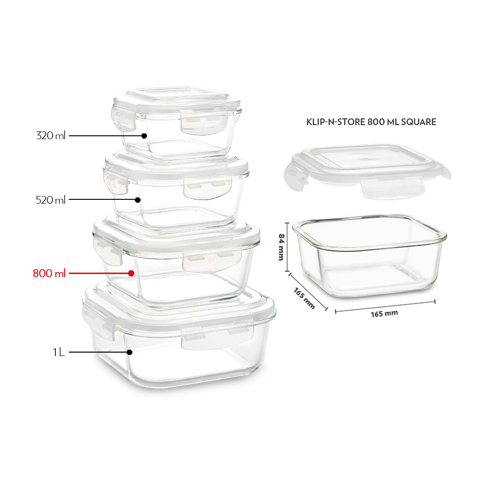 BOROSIL KLIP N STORE SQUARE CONTAINER 800ML