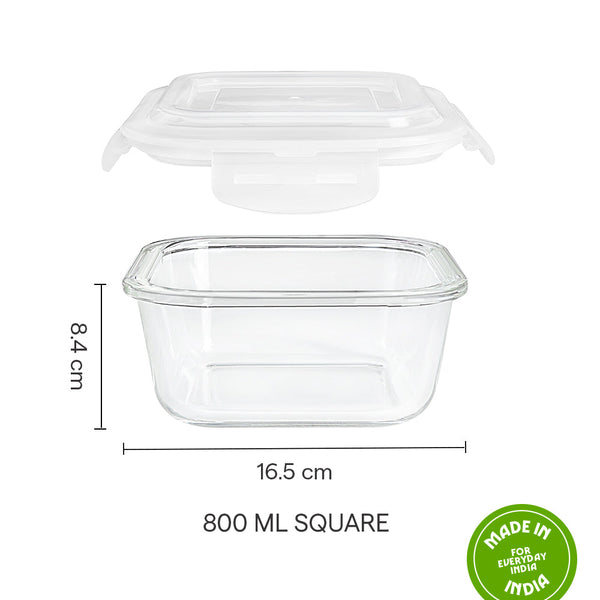 Borosil Klip N Store Square Container 800ml dimensions