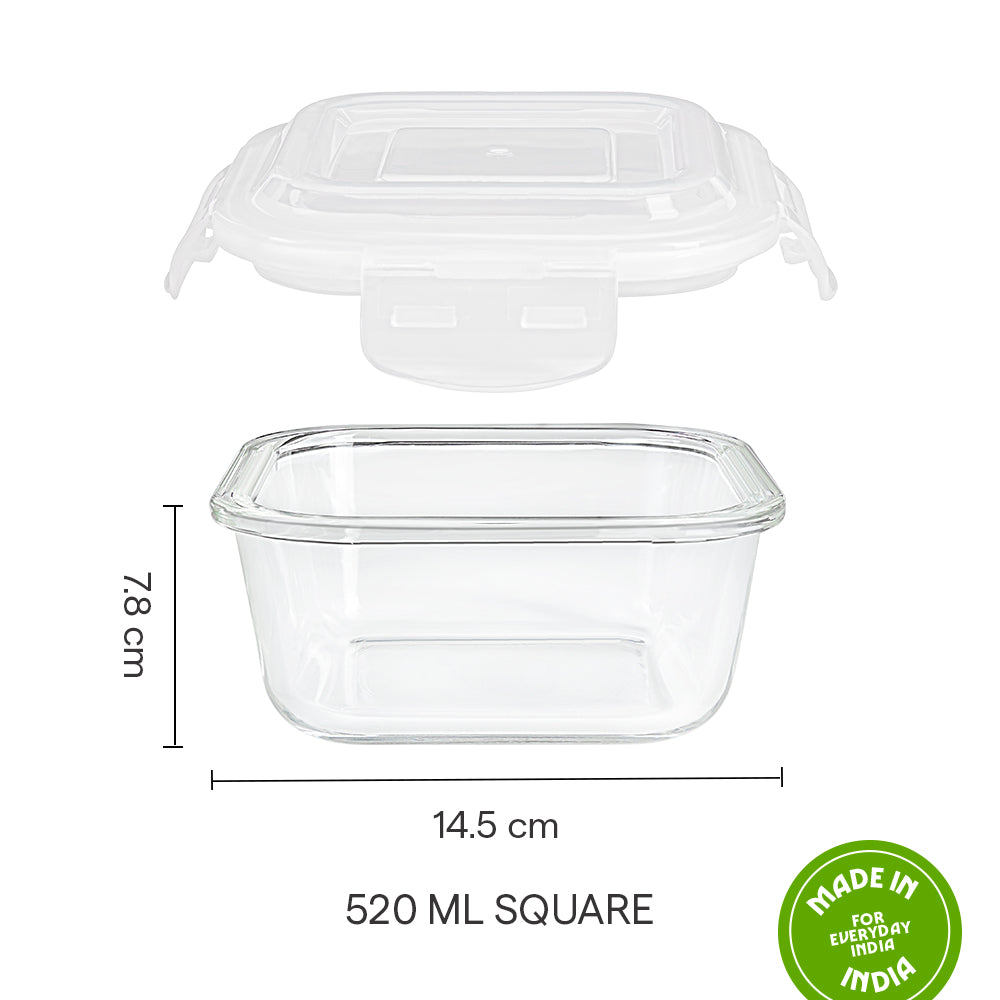 BOROSIL KLIP N STORE SQUARE CONTAINER 520ML