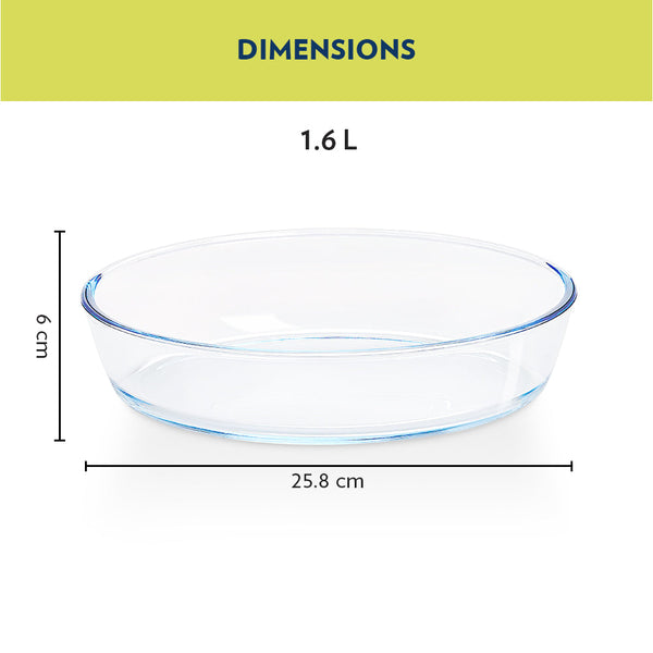 Borosil Oval Glass Baking Dish 1.6 Litre dimensions