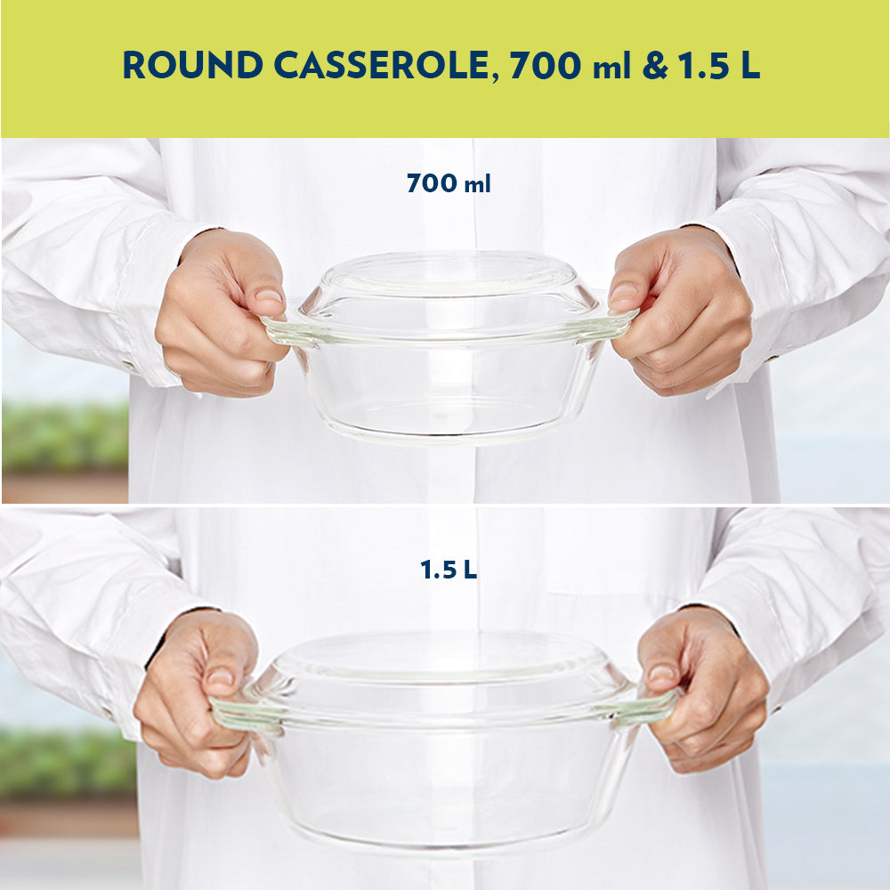 BOROSIL ROUND CASSEROLE  SET OF 2PCS (700ML + 1.5 L)