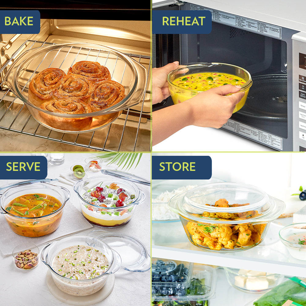 BOROSIL ROUND CASSEROLE  SET OF 2PCS (700ML + 1.5 L)