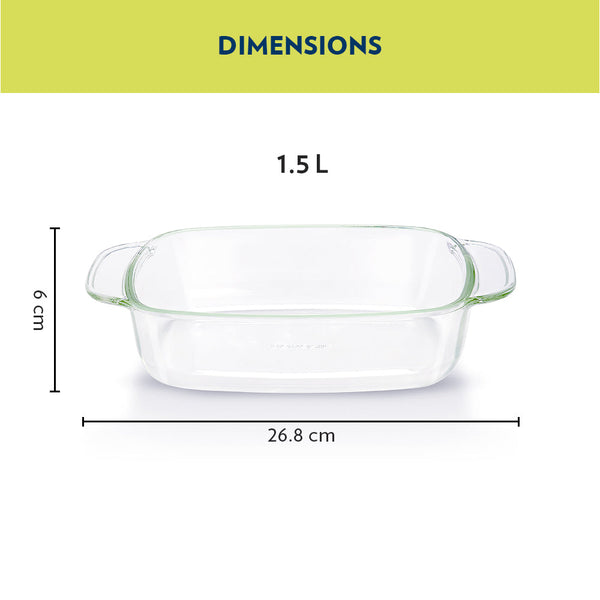Borosil Deep Rectangular Glass Baking Dish 1.5 Litre dimensions