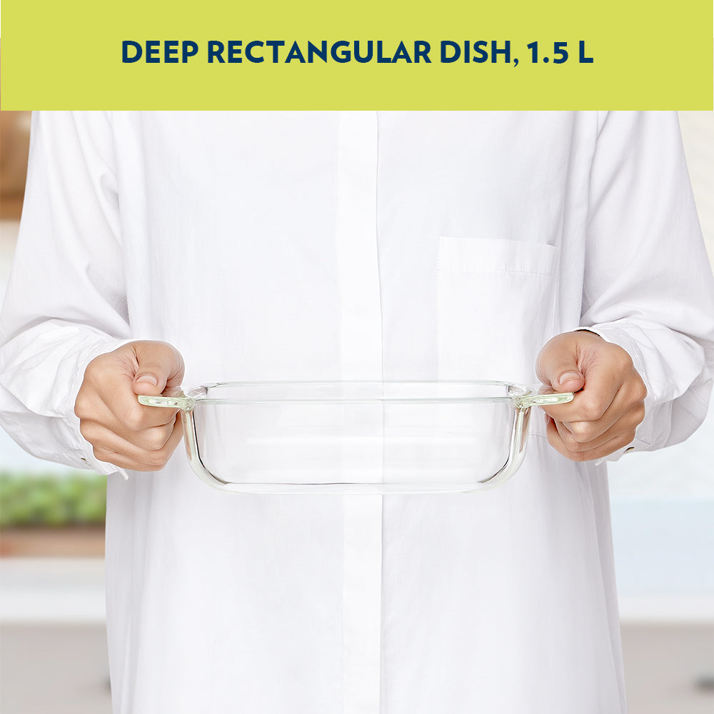 BOROSIL DEEP RECTANGULAR GLASS BAKING DISH 1.5 LITRE
