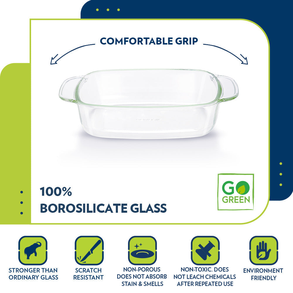 BOROSIL DEEP RECTANGULAR GLASS BAKING DISH 1.5 LITRE