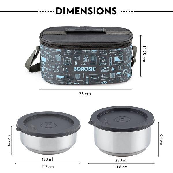 Borosil Stainless Steel Insulated Lunch Box Set of 4 dimensions
