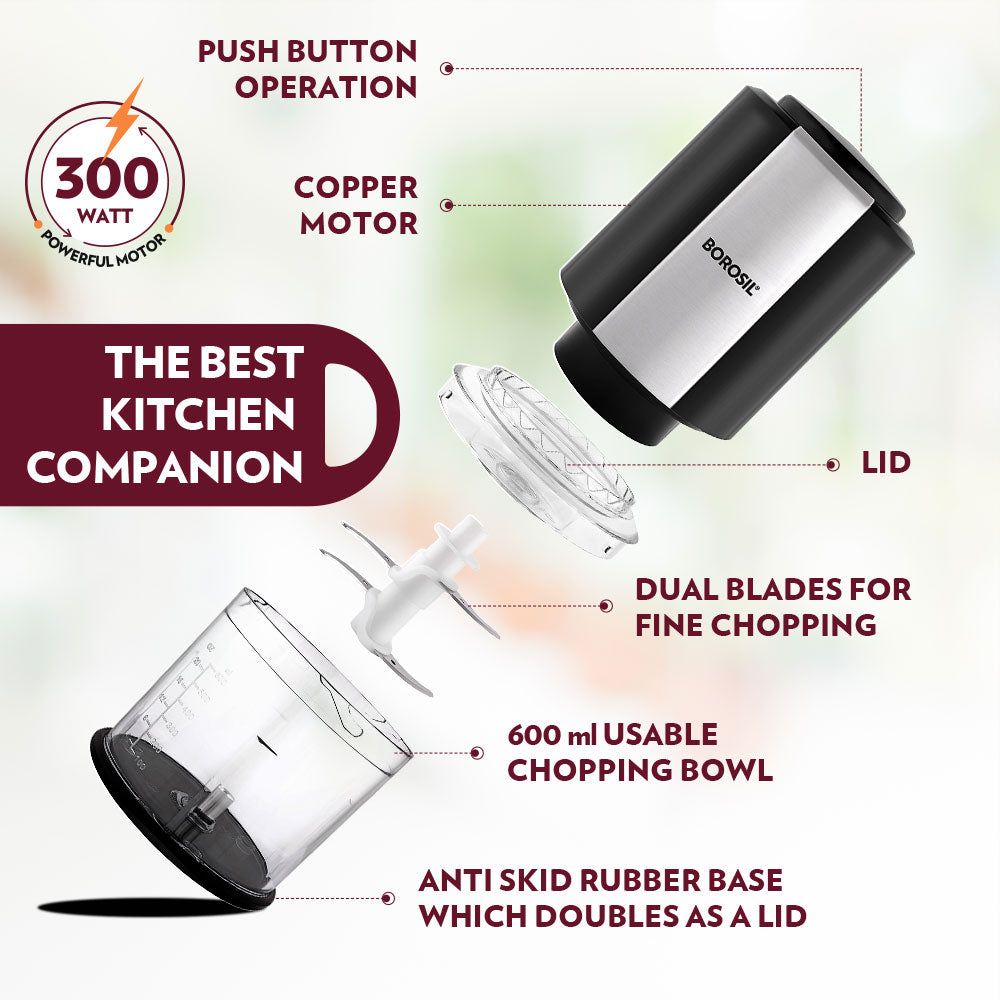 BOROSIL CHEFDELITE 300 WATT CHOPPER BLACK