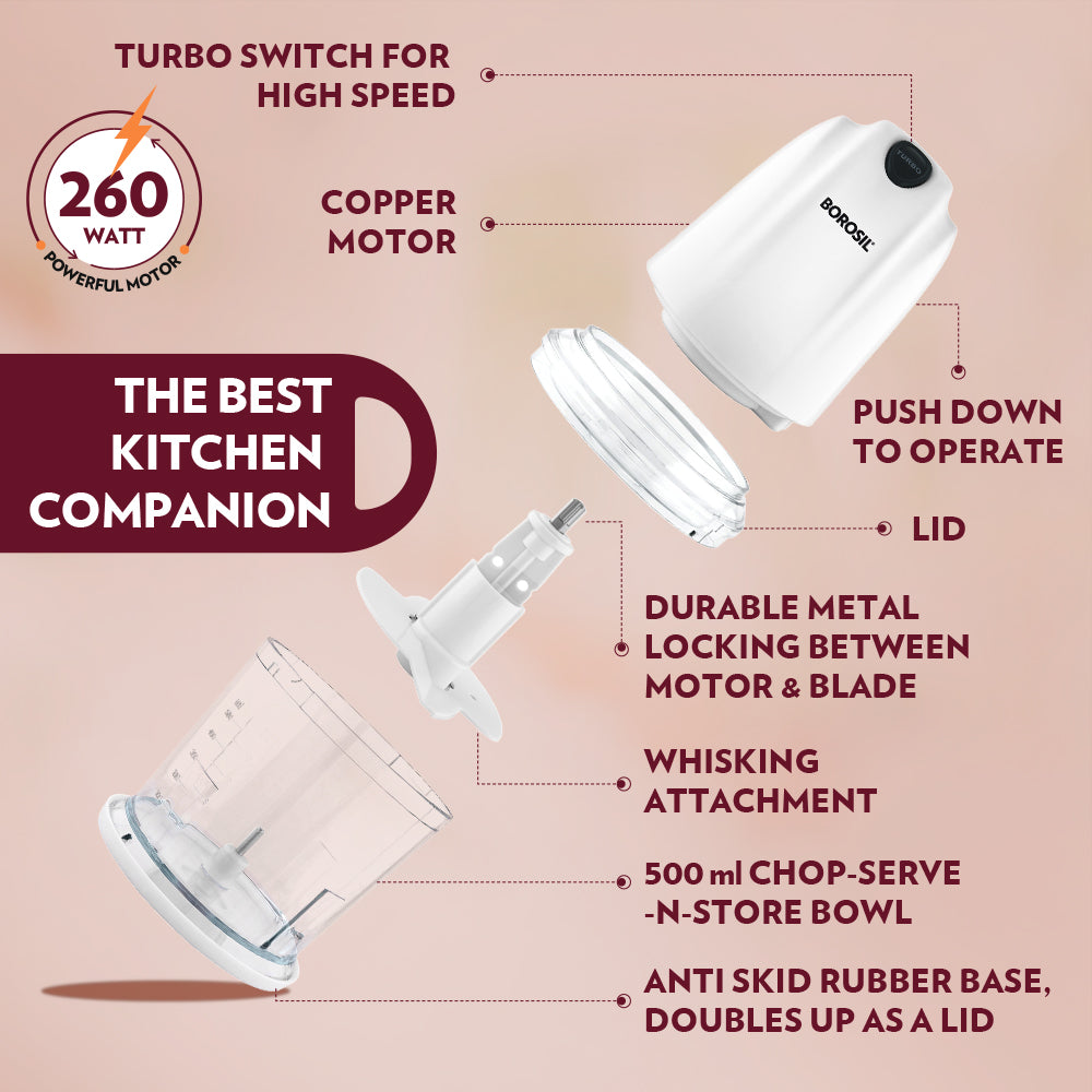 Borosil Chefdelite 260 Watt Chopper White