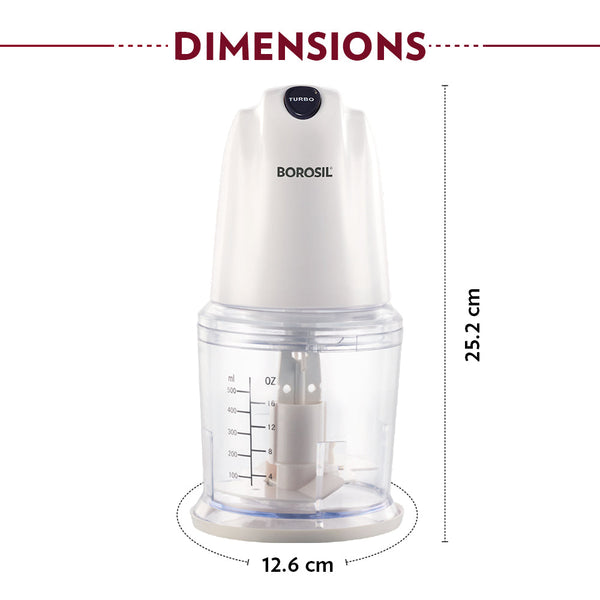 Borosil Chefdelite 260 Watt Chopper White dimensions