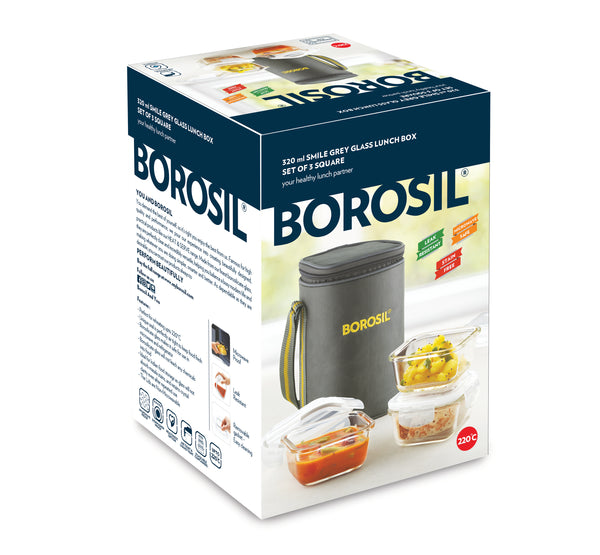 BOROSIL SMILE GREY SQUARE 320 ML 3PCS SET dimensions