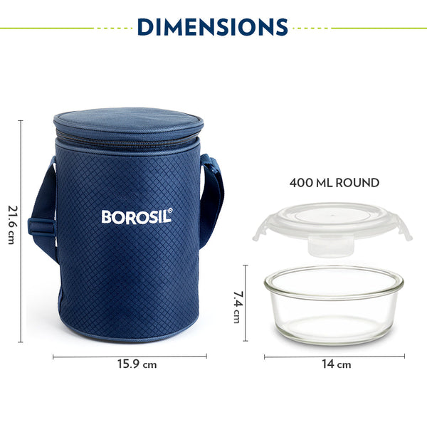 Borosil Smile Round 400 Ml | 3pcs Set dimensions