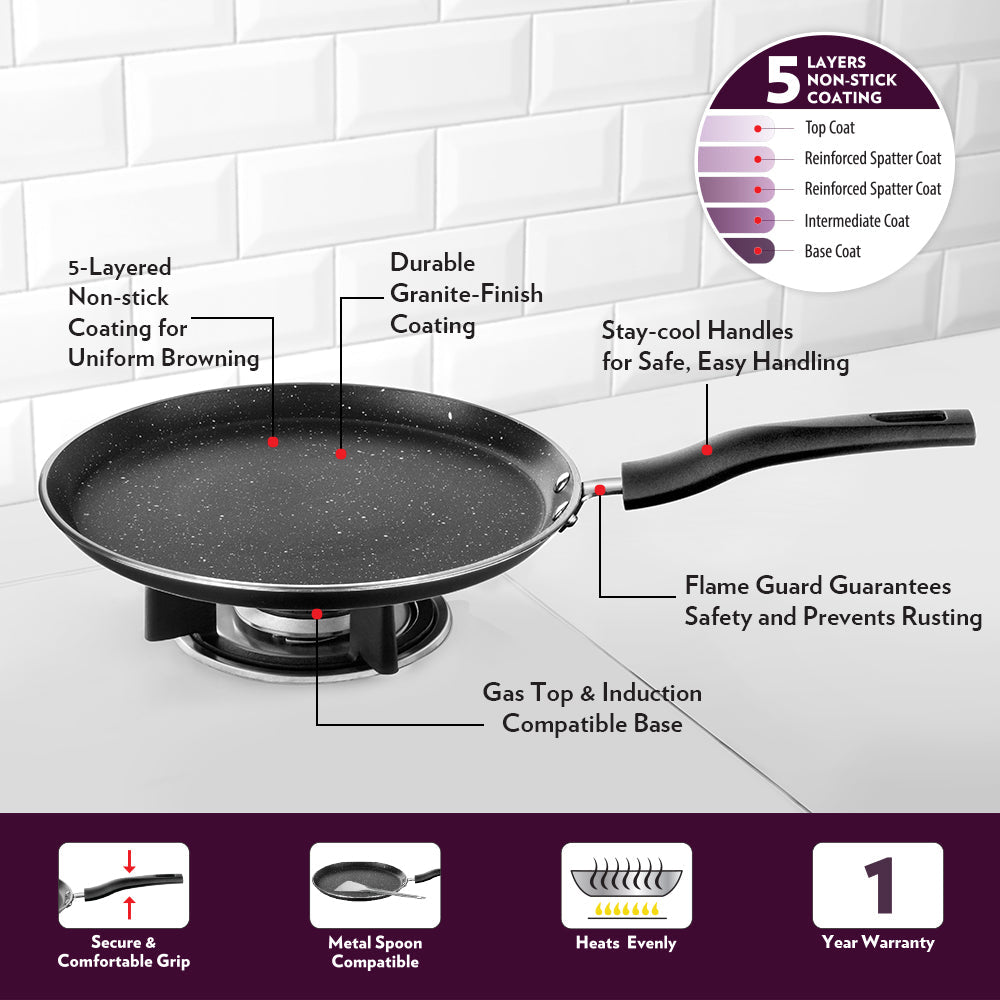 BOROSIL GRANITO NONSTICK INDUCTION BOTTOM FLAT TAWA 25 CM