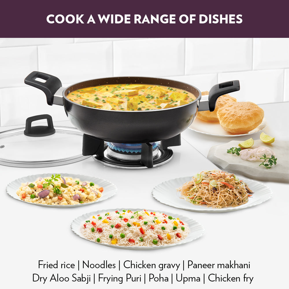 BOROSIL GRANITO NONSTICK INDUCTION BOTTOM KADAI W LID 26 CM