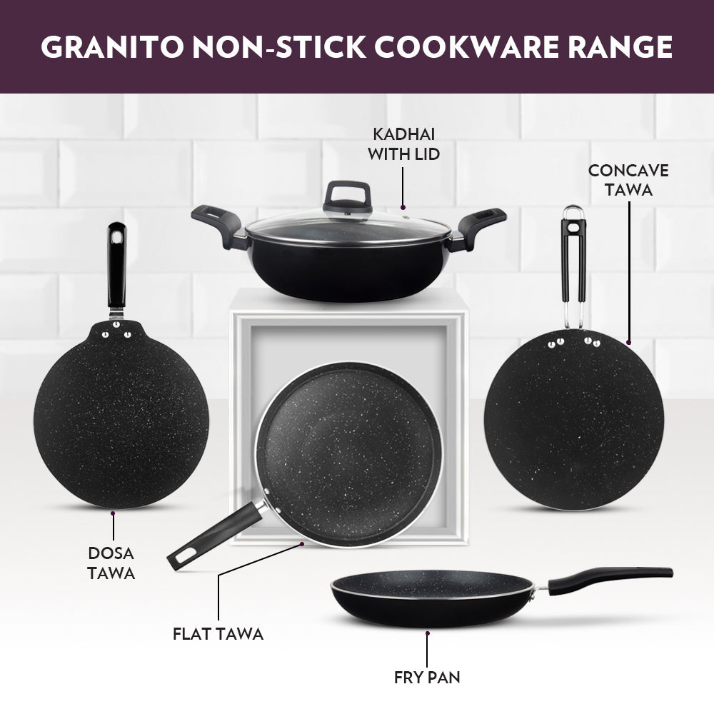 BOROSIL GRANITO NONSTICK INDUCTION BOTTOM KADAI W LID 26 CM