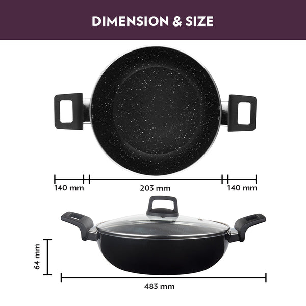 Borosil Granito Nonstick Induction Bottom Kadai W Lid dimensions