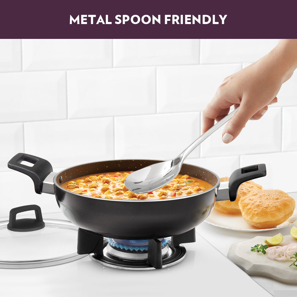 BOROSIL GRANITO NONSTICK INDUCTION BOTTOM KADAI W LID 24 CM