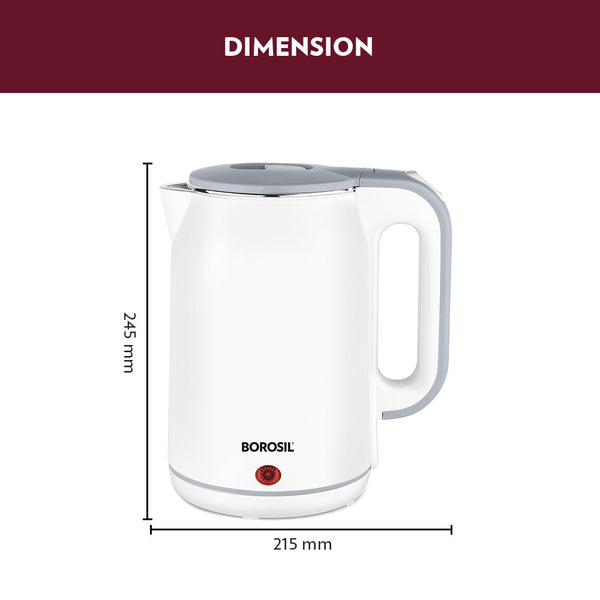 Borosil Cooltouch Stainless Steel Kettle 1.8 Litre dimensions