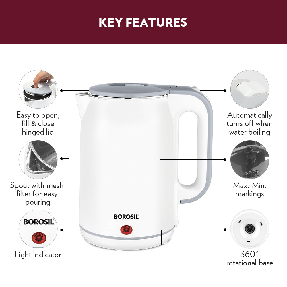 Borosil Cooltouch Stainless Steel Kettle 1.8 Litre