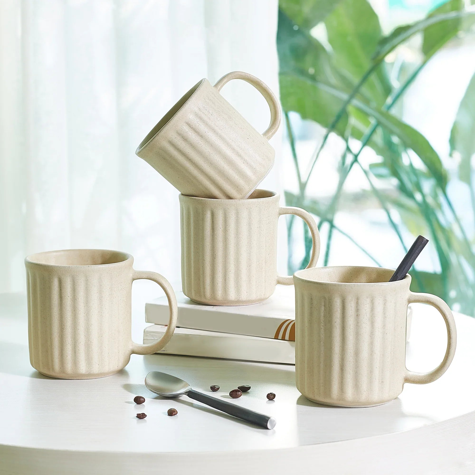 Living Essence WabiSabi Mustard Mug Set of 4Pcs - HomeTown