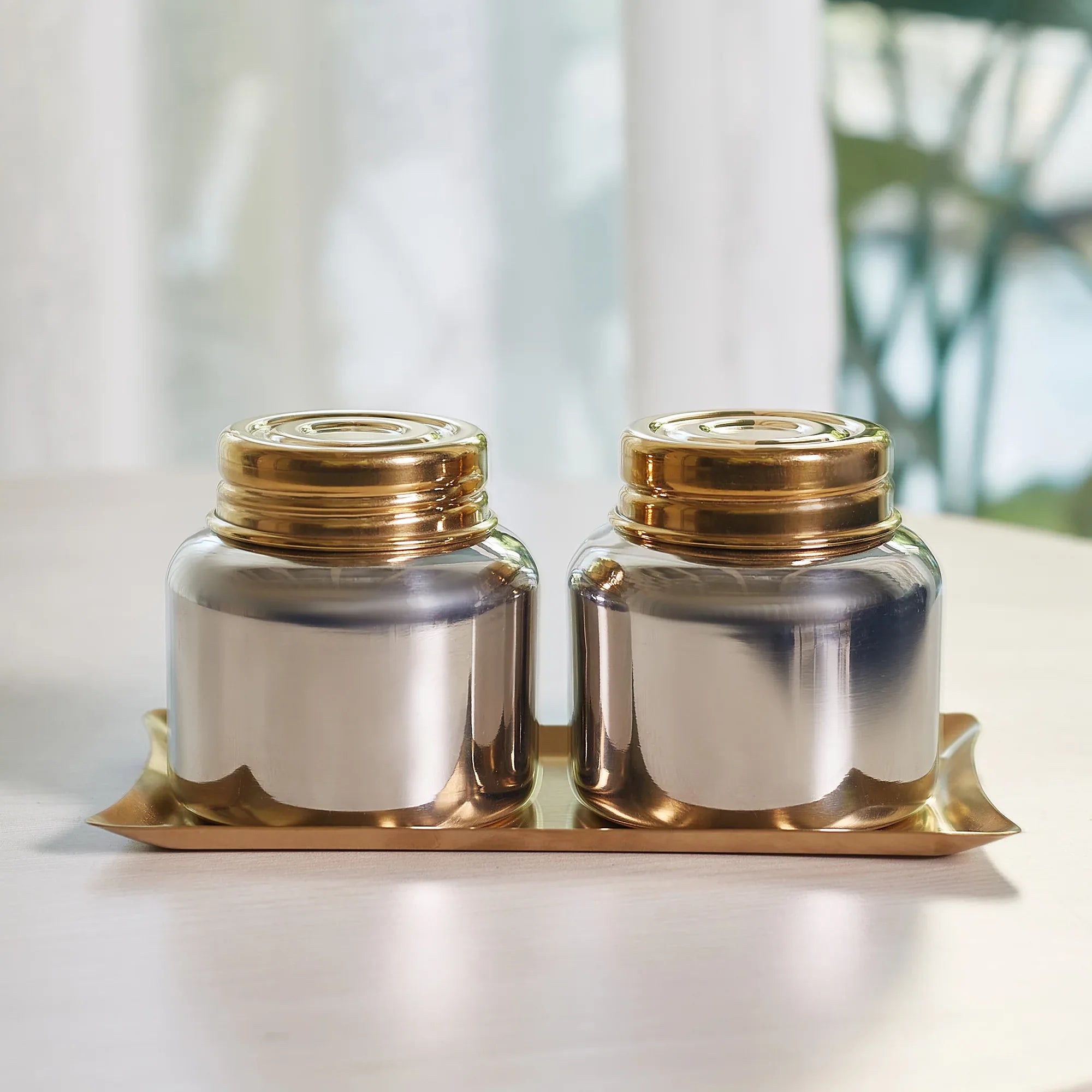 Sapphire Stainless Steel Serving Set Small in Gold & Silver Colour by Living Essence - HomeTown