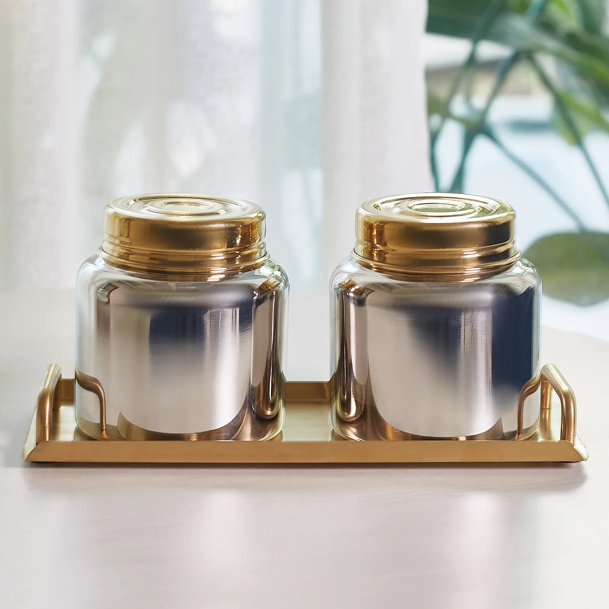 Sapphire Stainless Steel Serving Set Large in Gold & Silver Colour by Living Essence - HomeTown