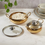 Sapphire Stainless Steel Serving Handi Set of 2 in Gold & Silver Colour by Living Essence - HomeTown